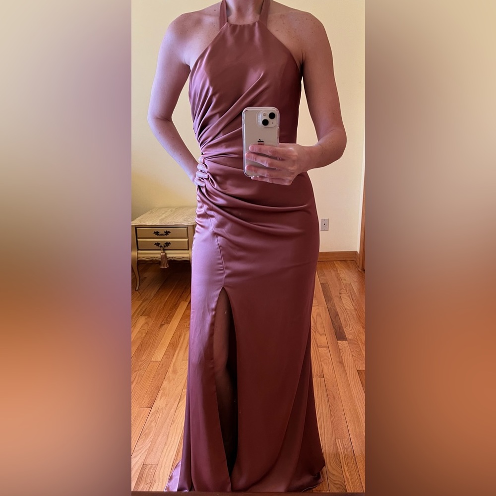 Revelry “Fallon Satin Dress” in “Desert Rose”